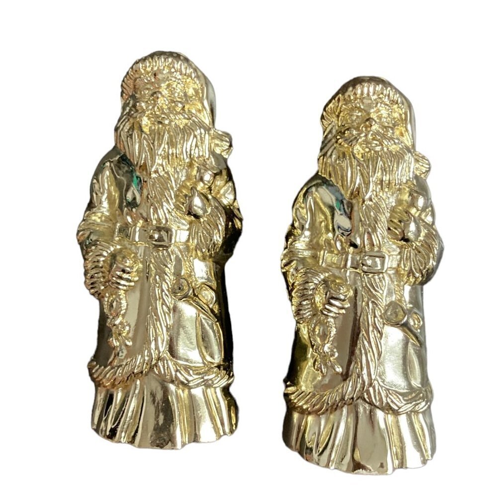 GODINGER 1994 Gold Metal Christmas Santa Salt & Pepper Shakers
